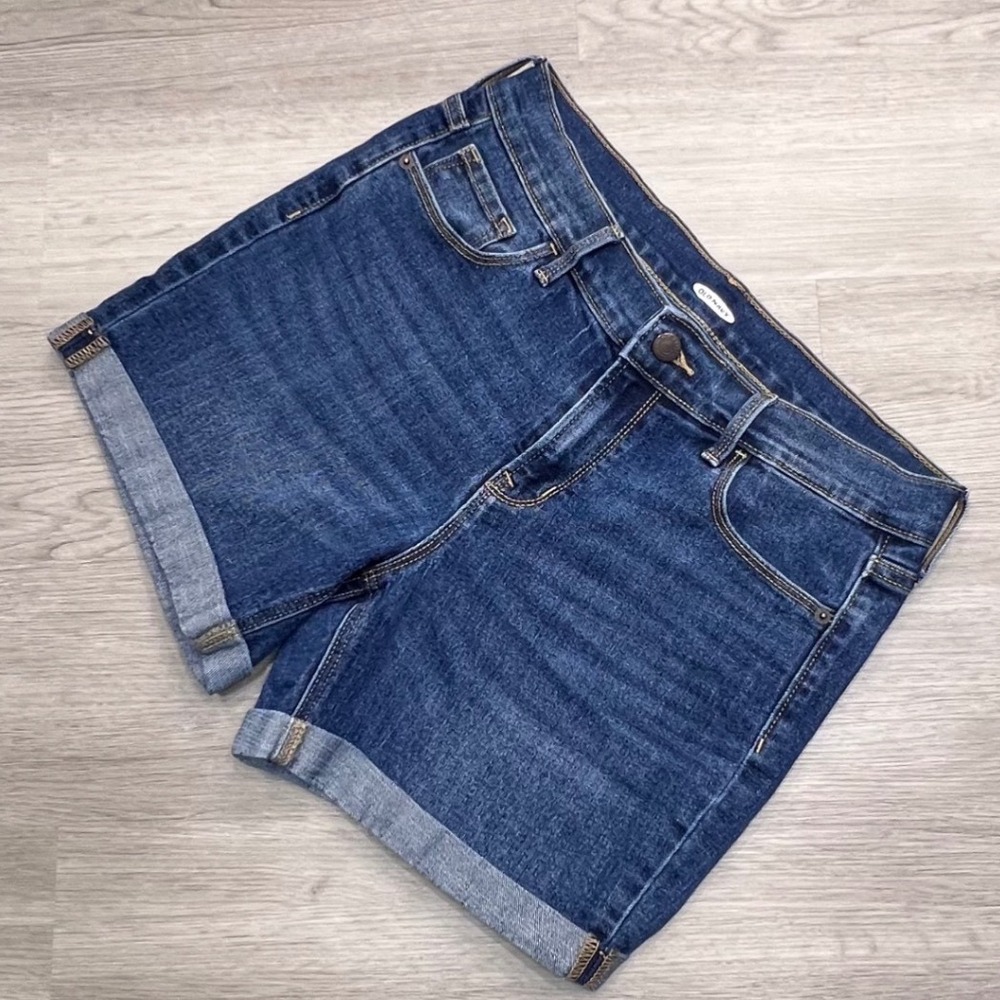 Old Navy Hot Slim Denim Shorts Dark Wash Cuffed Blue Womens 6 447424-00